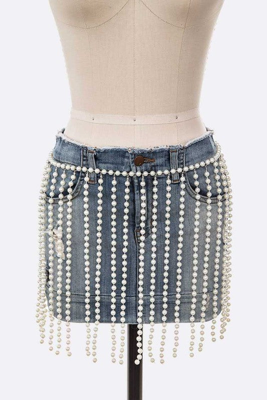 Pearl Drop Statement Curtain Chain Belt