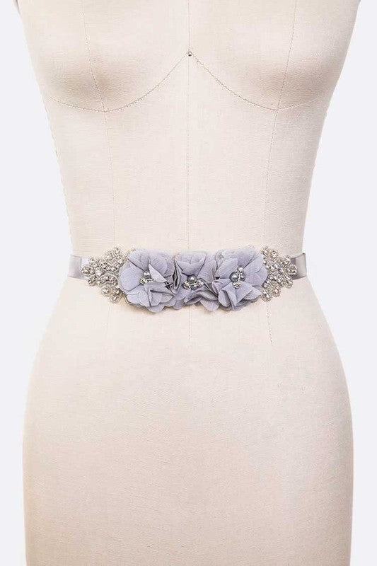 Chiffon Flower Embellished Sash Belt