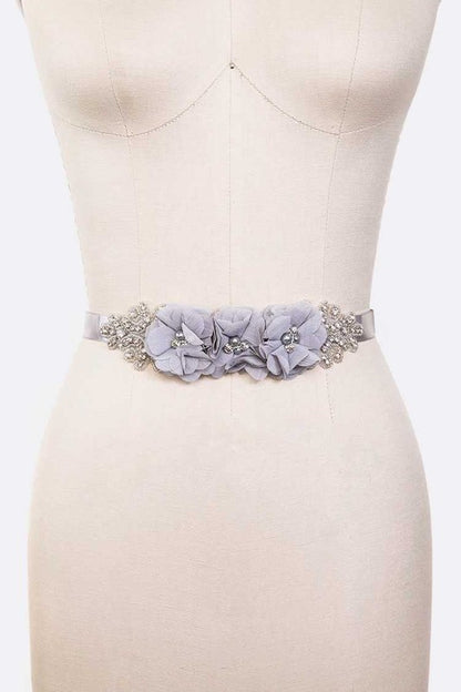 Chiffon Flower Embellished Sash Belt