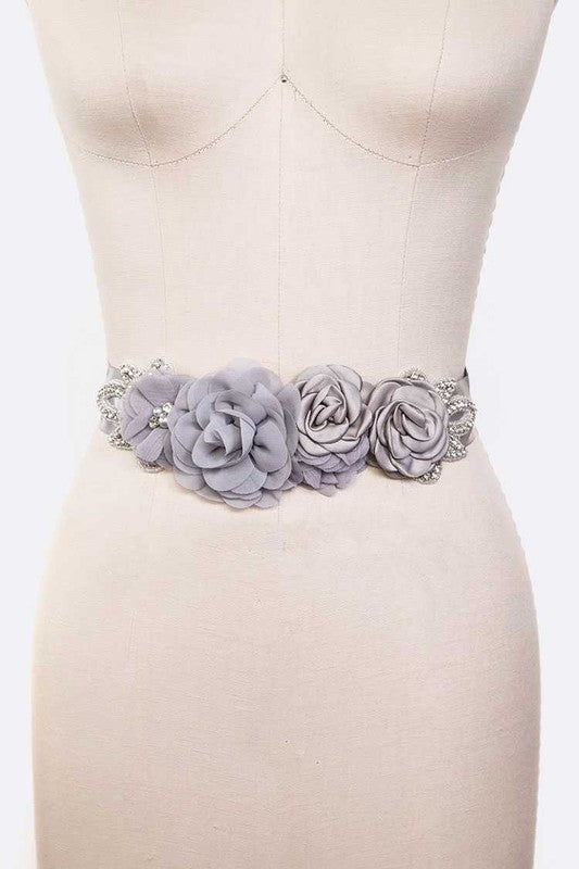 Mix Georgette Flower Embellished Sash Belt