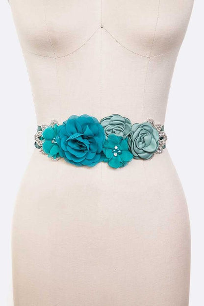 Mix Georgette Flower Embellished Sash Belt