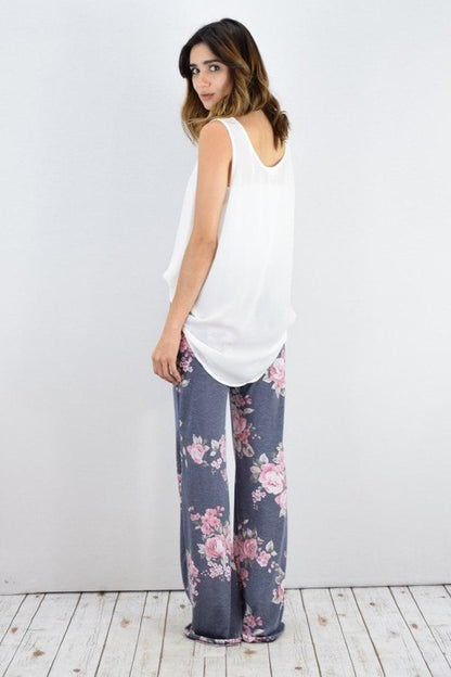 Drawstring Floral Wide Leg Pants