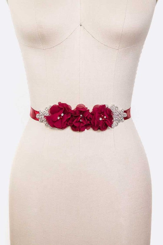 Chiffon Flower Embellished Sash Belt