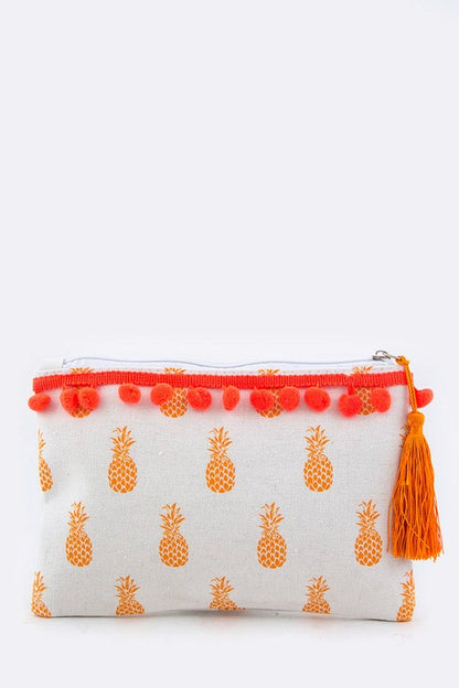 Pineapple Pompom Canvas Pouch