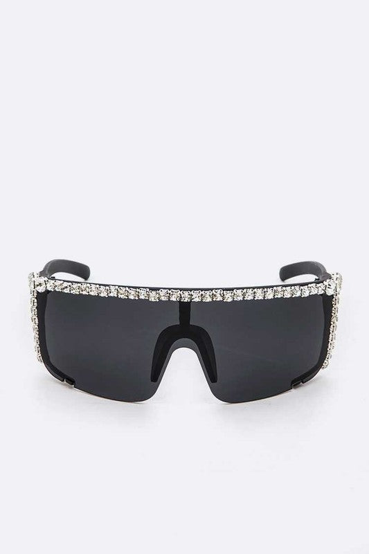 Rhinestone Shield Inspired Statement Sunglasses