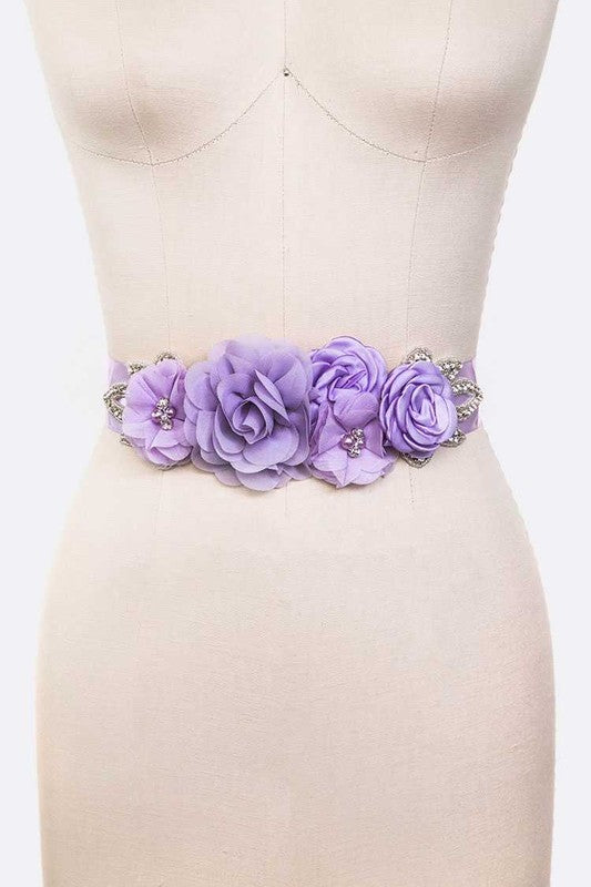 Mix Georgette Flower Embellished Sash Belt