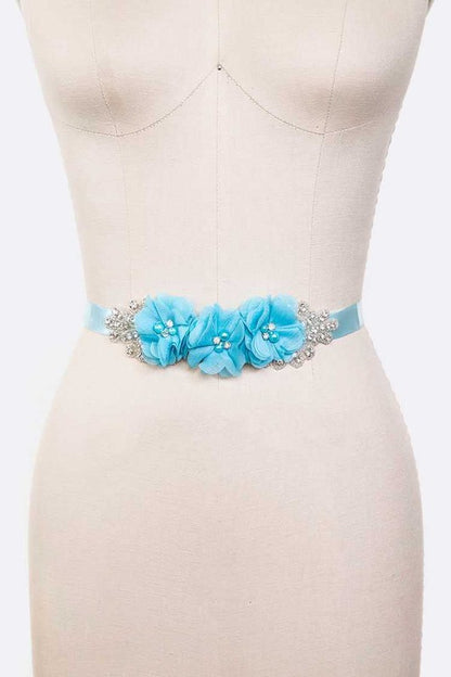 Chiffon Flower Embellished Sash Belt