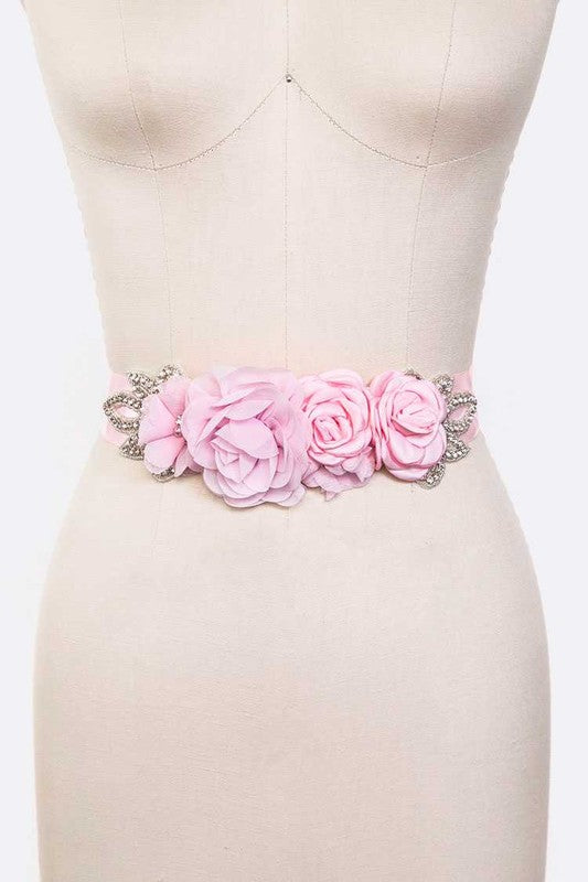 Mix Georgette Flower Embellished Sash Belt