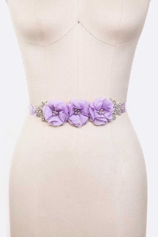 Chiffon Flower Embellished Sash Belt