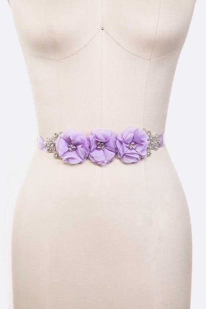 Chiffon Flower Embellished Sash Belt