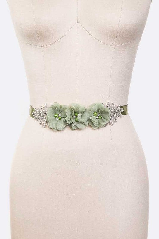 Chiffon Flower Embellished Sash Belt