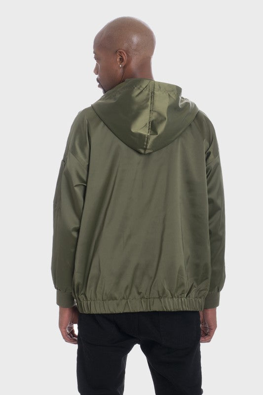 Satin Full Zip Hooded Windbreaker