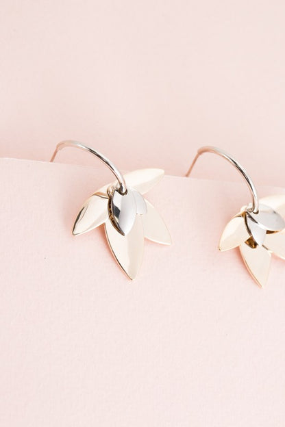 Two-Tone Lotus Hoop Earrings