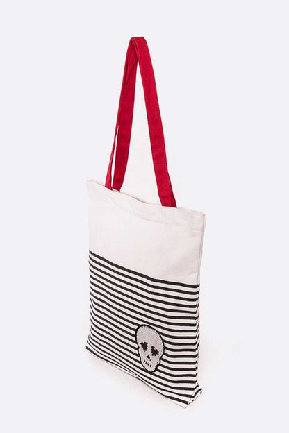 Sequins Skull Patch Fashion Canvas Tote