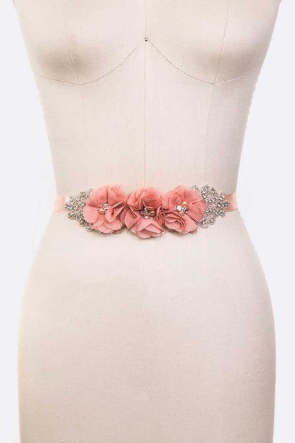 Chiffon Flower Embellished Sash Belt