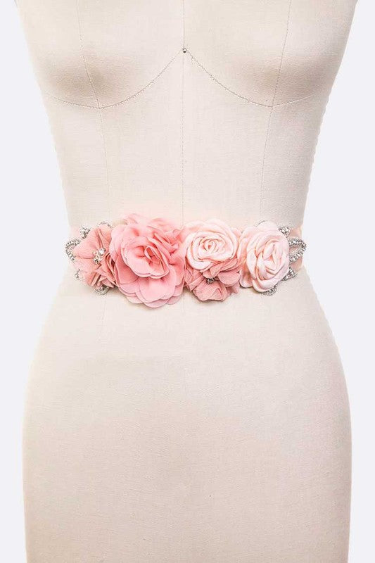 Mix Georgette Flower Embellished Sash Belt