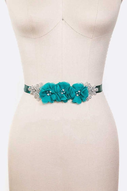 Chiffon Flower Embellished Sash Belt