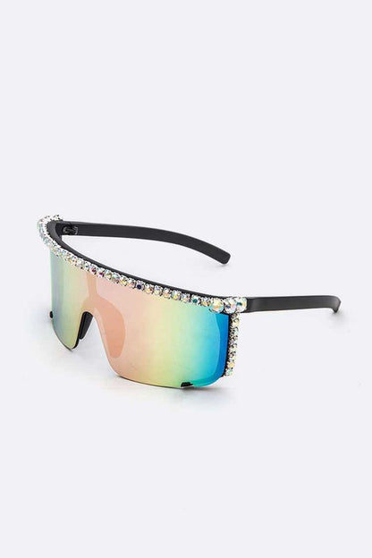 Rhinestone Shield Inspired Statement Sunglasses