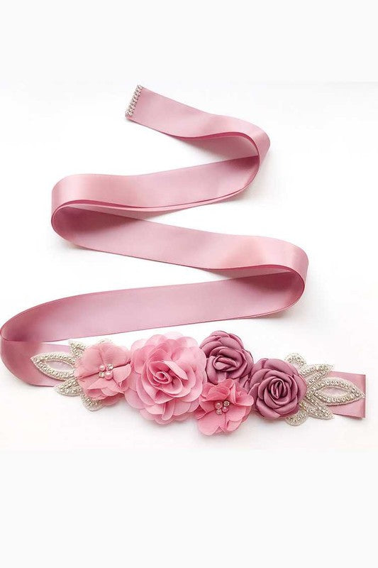 Mix Georgette Flower Embellished Sash Belt