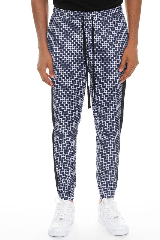 Patterned Sweatpants with Side Stripe