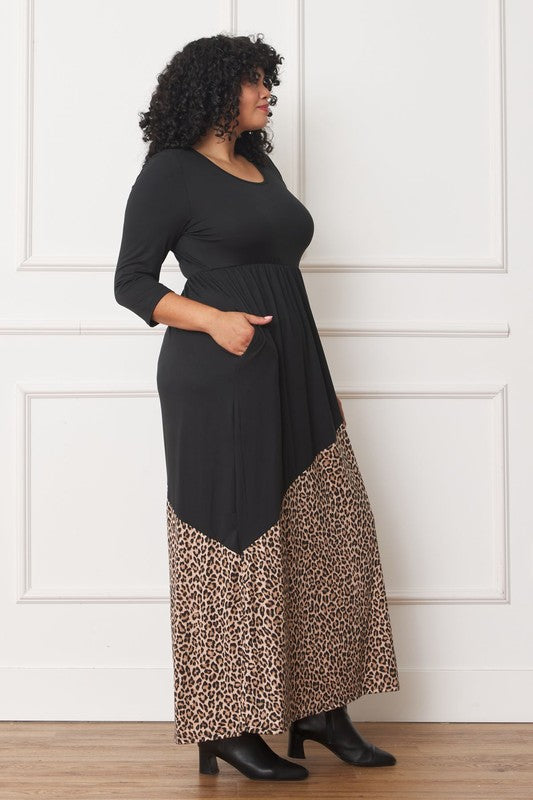 Asymmetrical Leopard Accent Maxi Dress