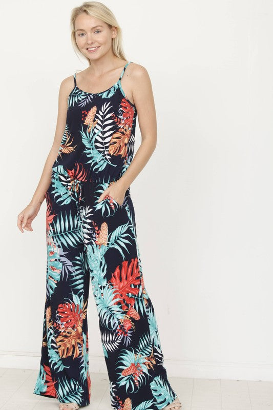 Tropical Spaghetti Strap Jumpsuit