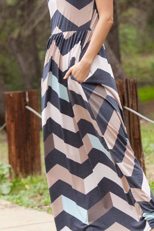 Plus Halter Neck Chevron Maxi Dress