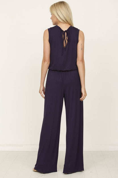 plus solid draw string pocket jumpsuit