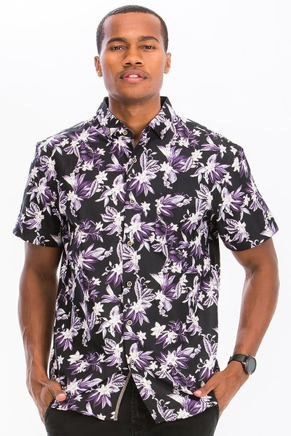 Weiv Mens Print Hawaiian Button Down Shirt WS7015