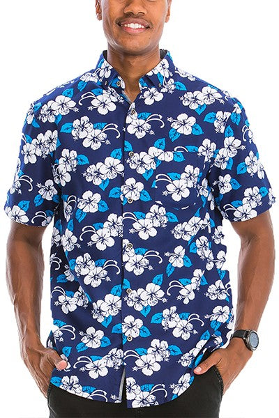 WS7007N Weiv Mens Print Hawaiian Button Down Shirt