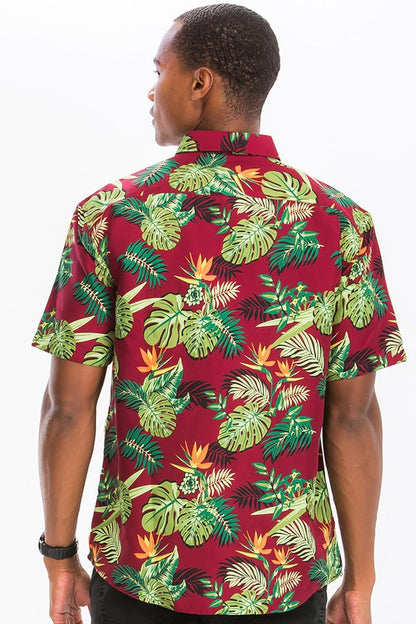 Weiv Mens Print Hawaiian Button Down Shirt