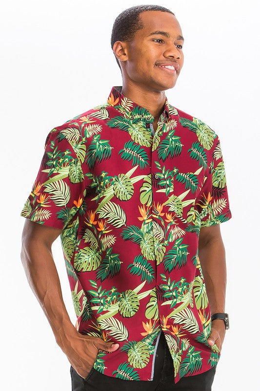 Weiv Mens Print Hawaiian Button Down Shirt