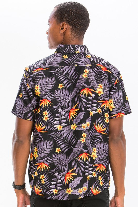 Weiv Mens Print Hawaiian Button Down Shirt