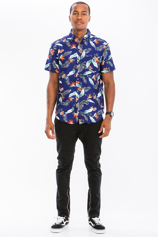 Hawaiian Print Button Down Shirt