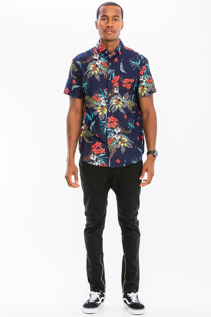 Hawaiian Print Button Down Shirt