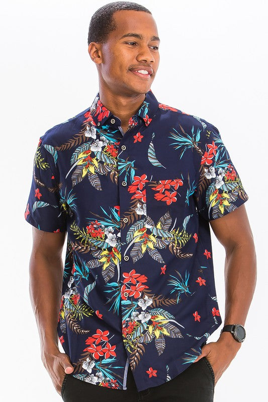 Hawaiian Print Button Down Shirt