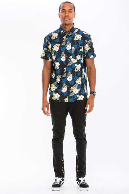 Hawaiian Print Button Down Shirt