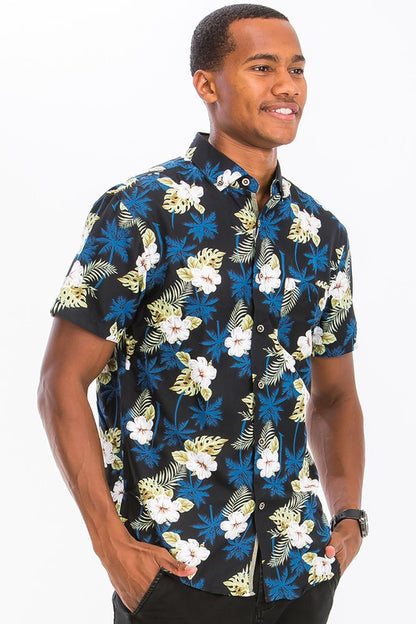 Hawaiian Print Button Down Shirt