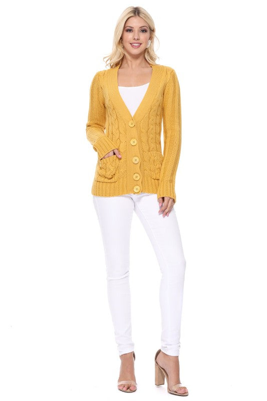 Cable Knitted Cardigan Sweater with Pockets