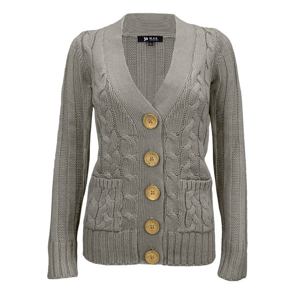 Cable Knitted Cardigan Sweater with Pockets