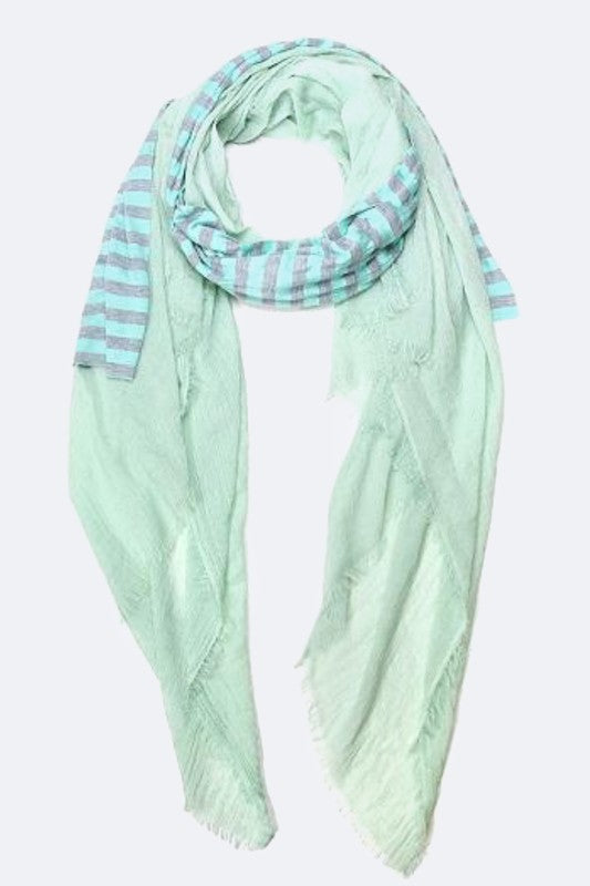 Striped Jersey Knit Layered Fashion Fringe Scarf