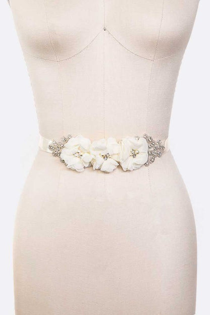 Chiffon Flower Embellished Sash Belt