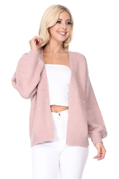 Bubble Bell Sleeve Chunky Open Sweater Cardigan