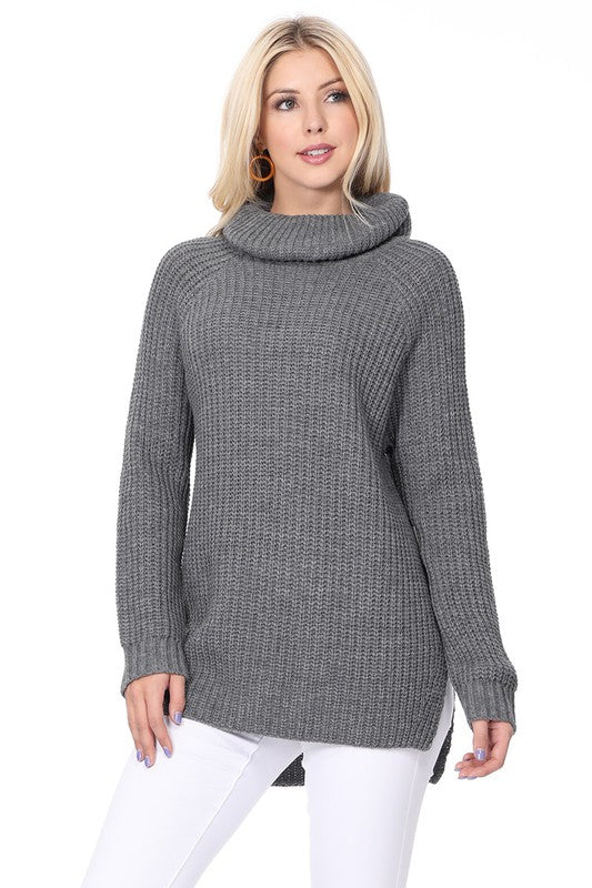 Turtleneck Oversized Waffle Knit Tunic Sweater