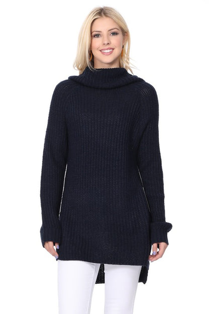 Turtleneck Oversized Waffle Knit Tunic Sweater