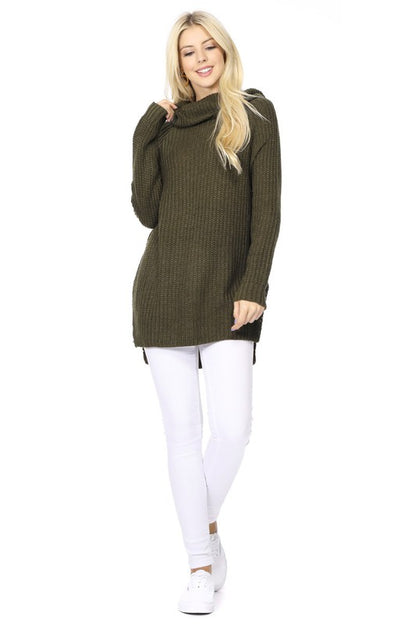 Turtleneck Oversized Waffle Knit Tunic Sweater