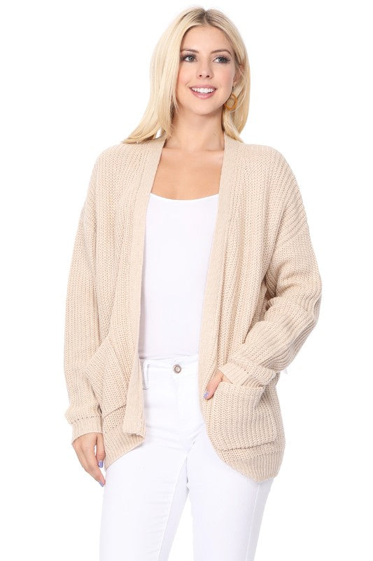 Chunky Waffle Knit Open Front Sweater Cardigan