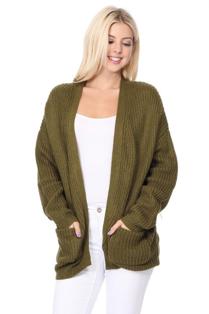 Chunky Waffle Knit Open Front Sweater Cardigan