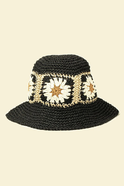 Packable crochet granny square bucket hat