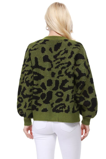 Leopard Jacquard Open Front Shrug Cardigan